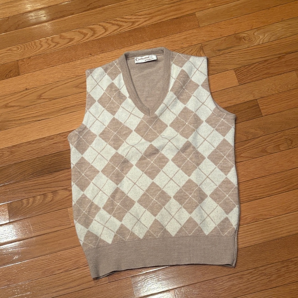 Puritan Beige and Cream Argyle Vest